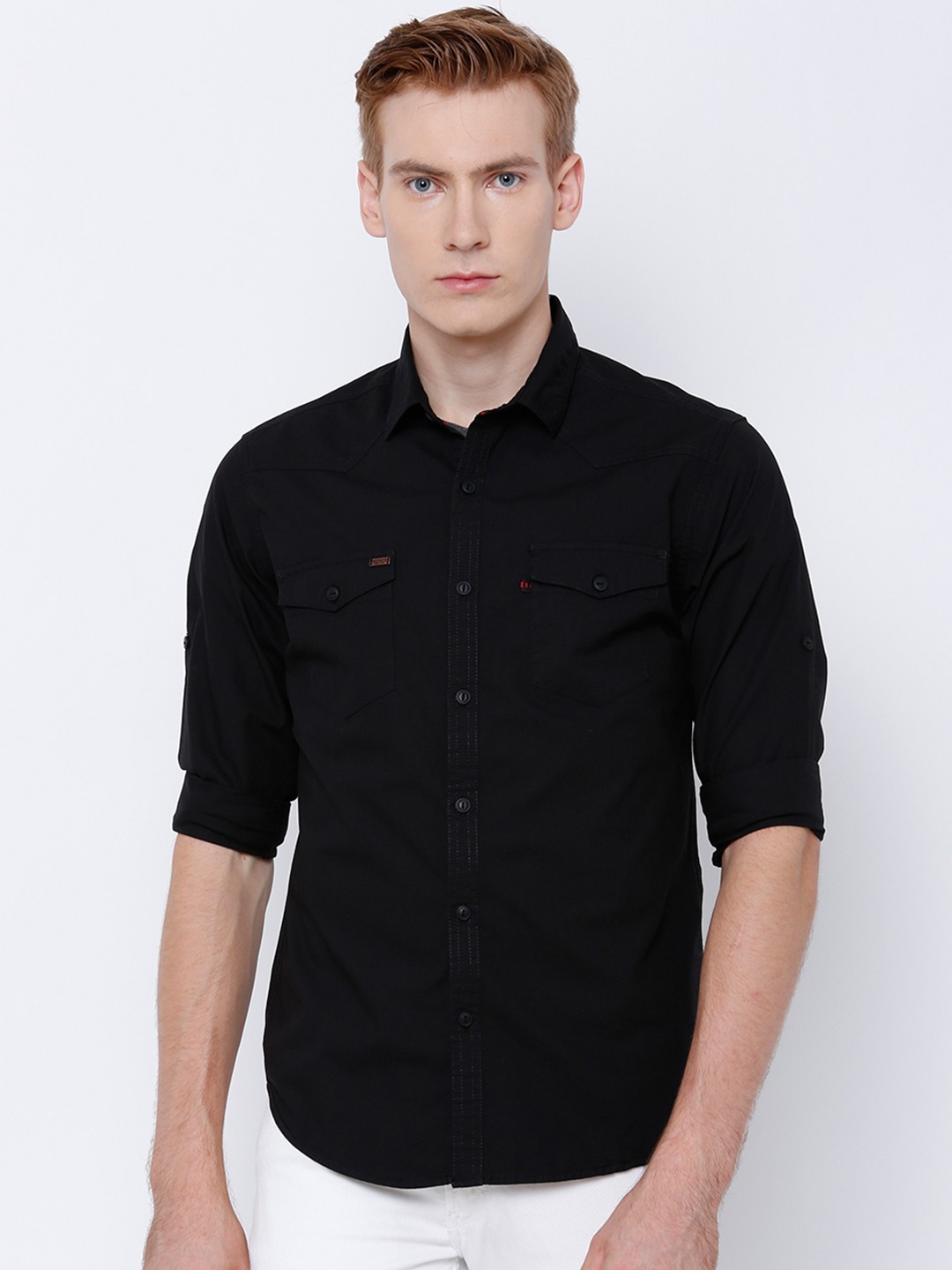 

LOCOMOTIVE Men Black Slim Fit Casual Shirt