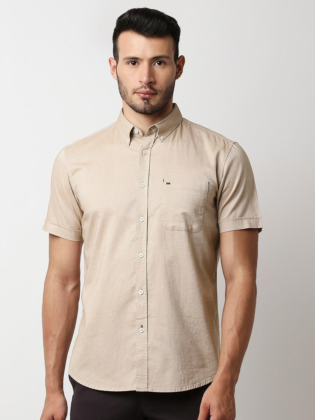 

Basics Men Beige Slim Fit Casual Shirt