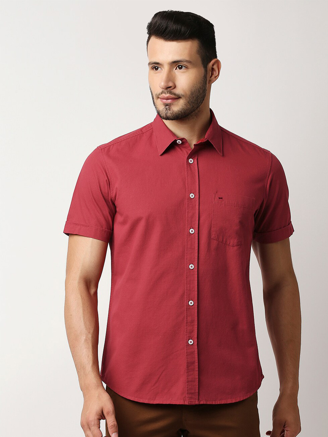 

Basics Men Red Slim Fit Casual Shirt