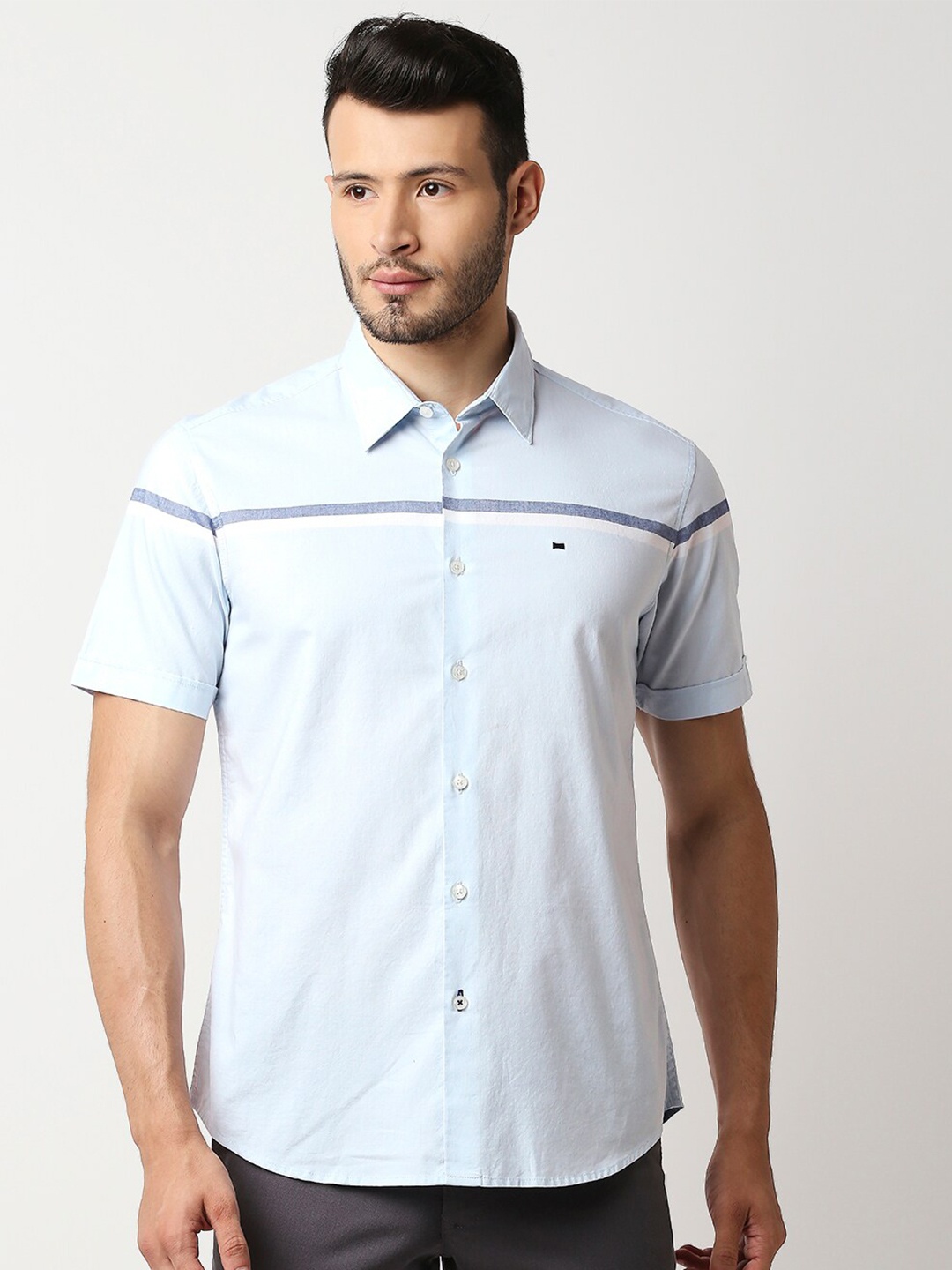 

Basics Men Blue Slim Fit Casual Shirt