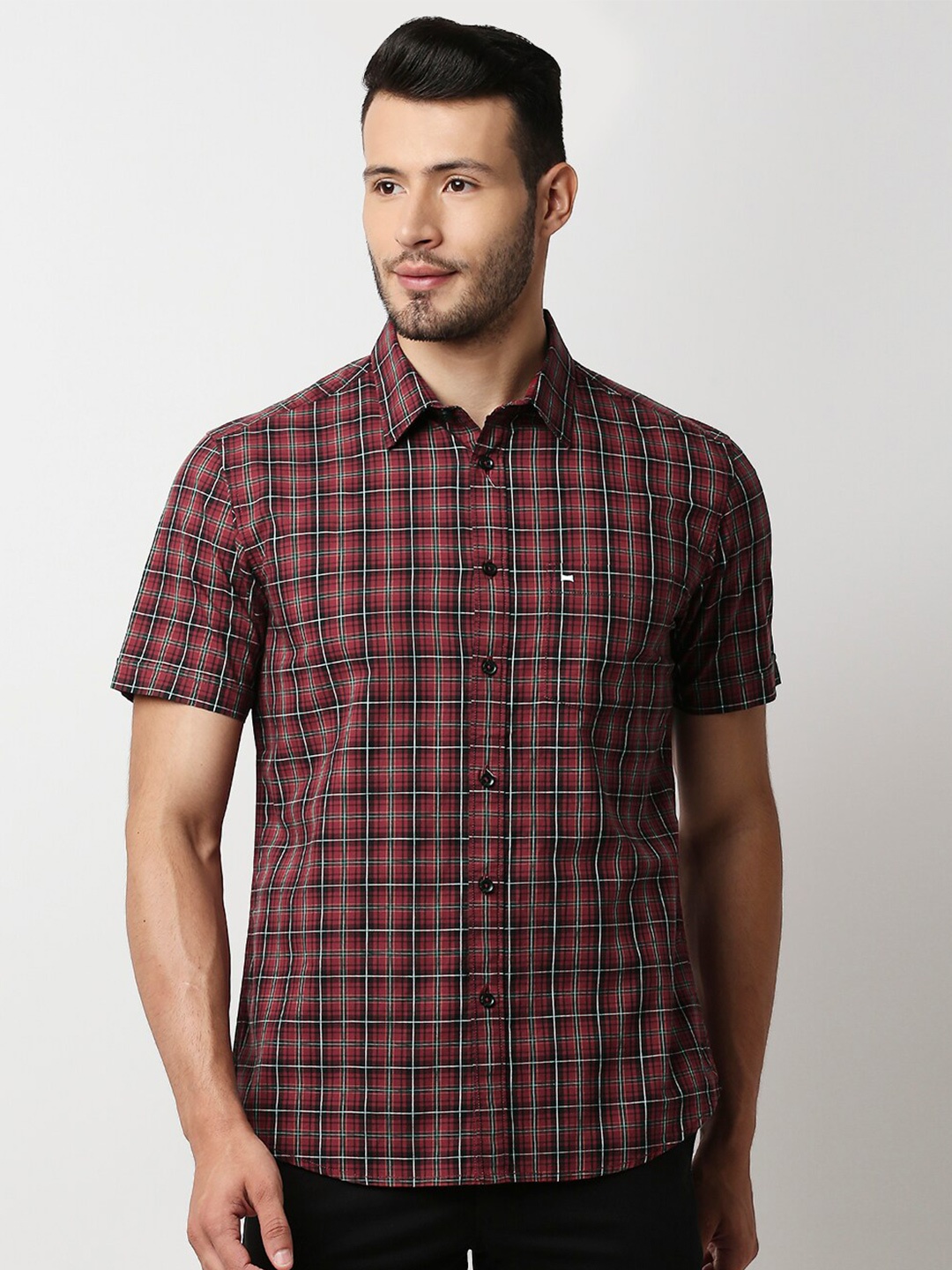 

Basics Men Red Slim Fit Tartan Checks Checked Casual Shirt