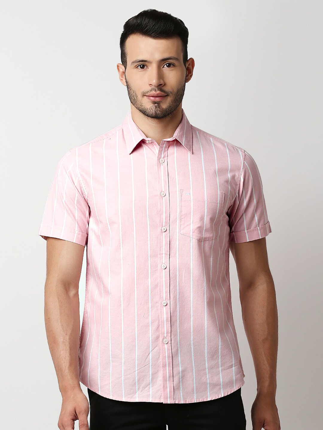 

Basics Men Pink Slim Fit Striped Casual Shirt
