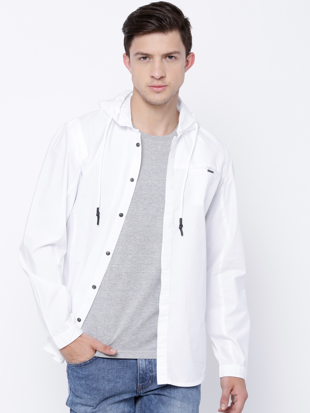 

LOCOMOTIVE Men White Hooded Tailored Jacket