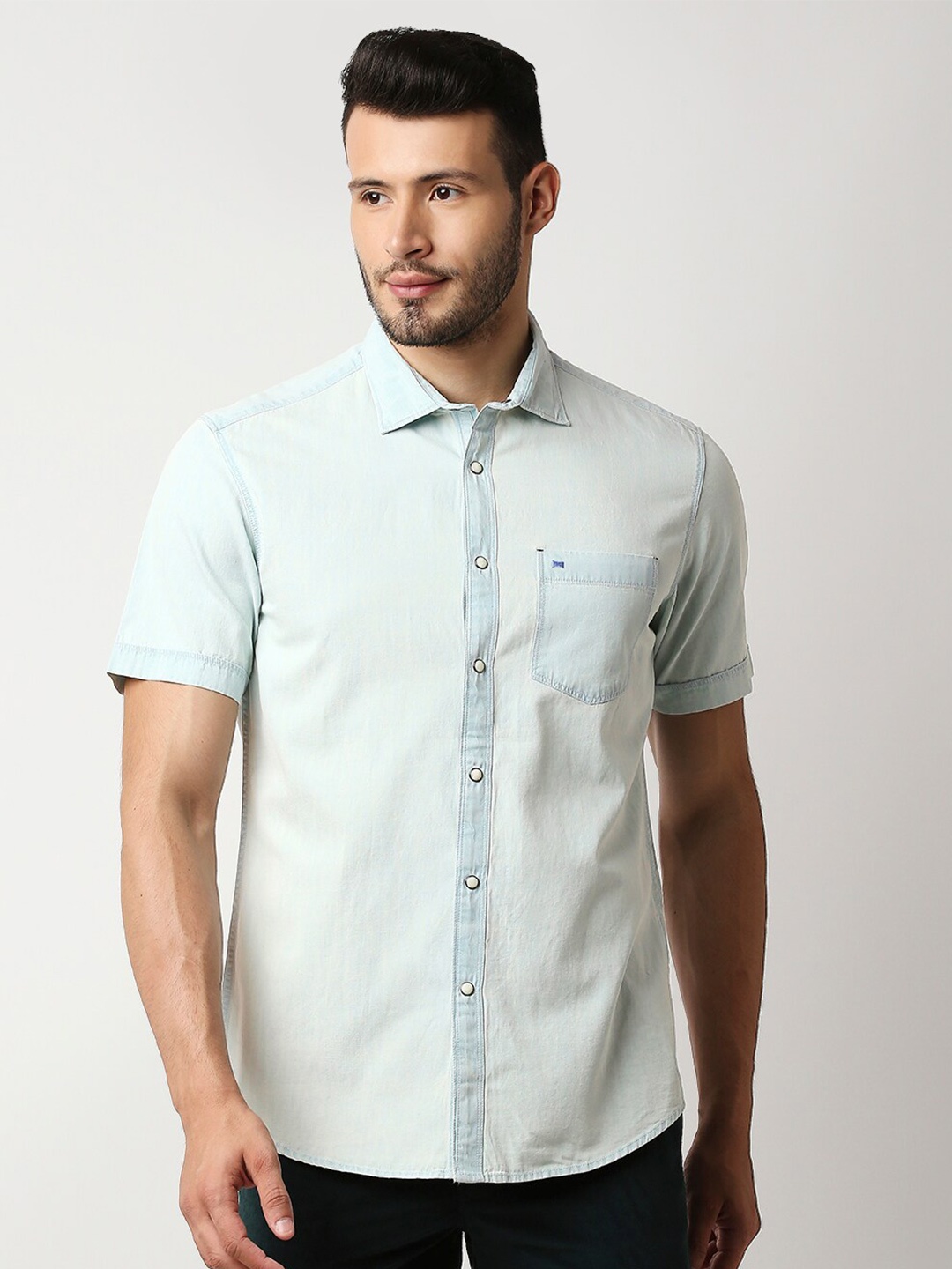 

Basics Men Blue Slim Fit Casual Shirt