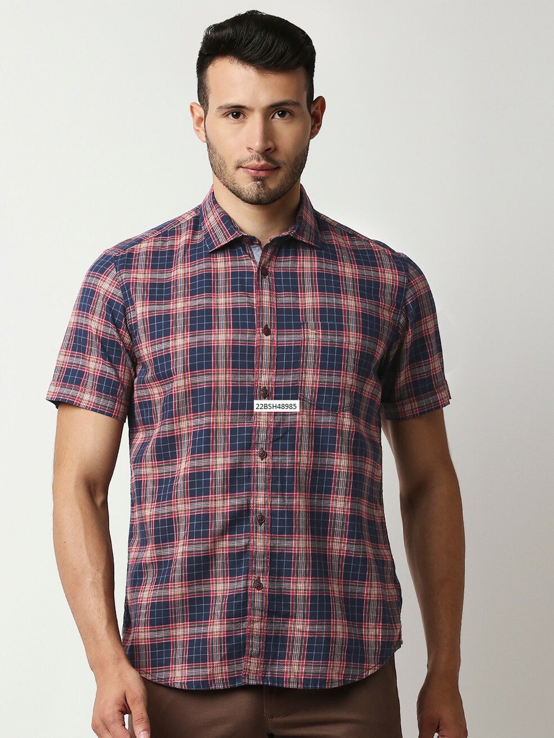 

Basics Men Navy Blue Slim Fit Checked Casual Shirt