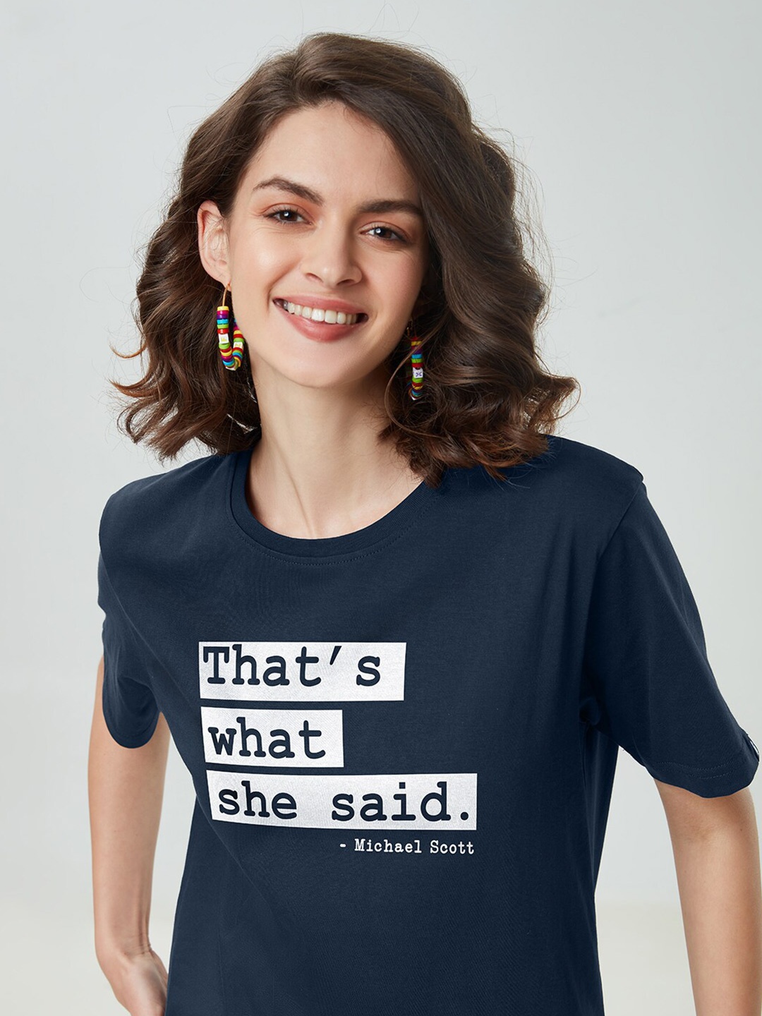 

The Souled Store Women Navy Blue Typography Applique T-shirt