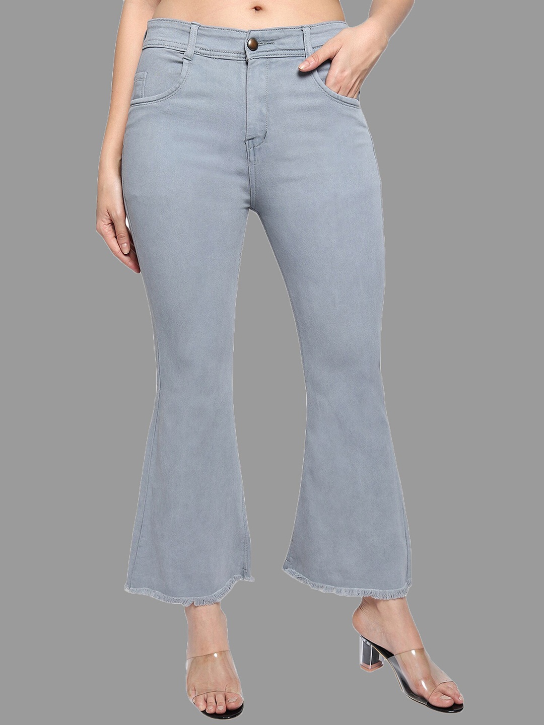 

LIVE OK Women Grey Bootcut High-Rise Slash Knee Jeans