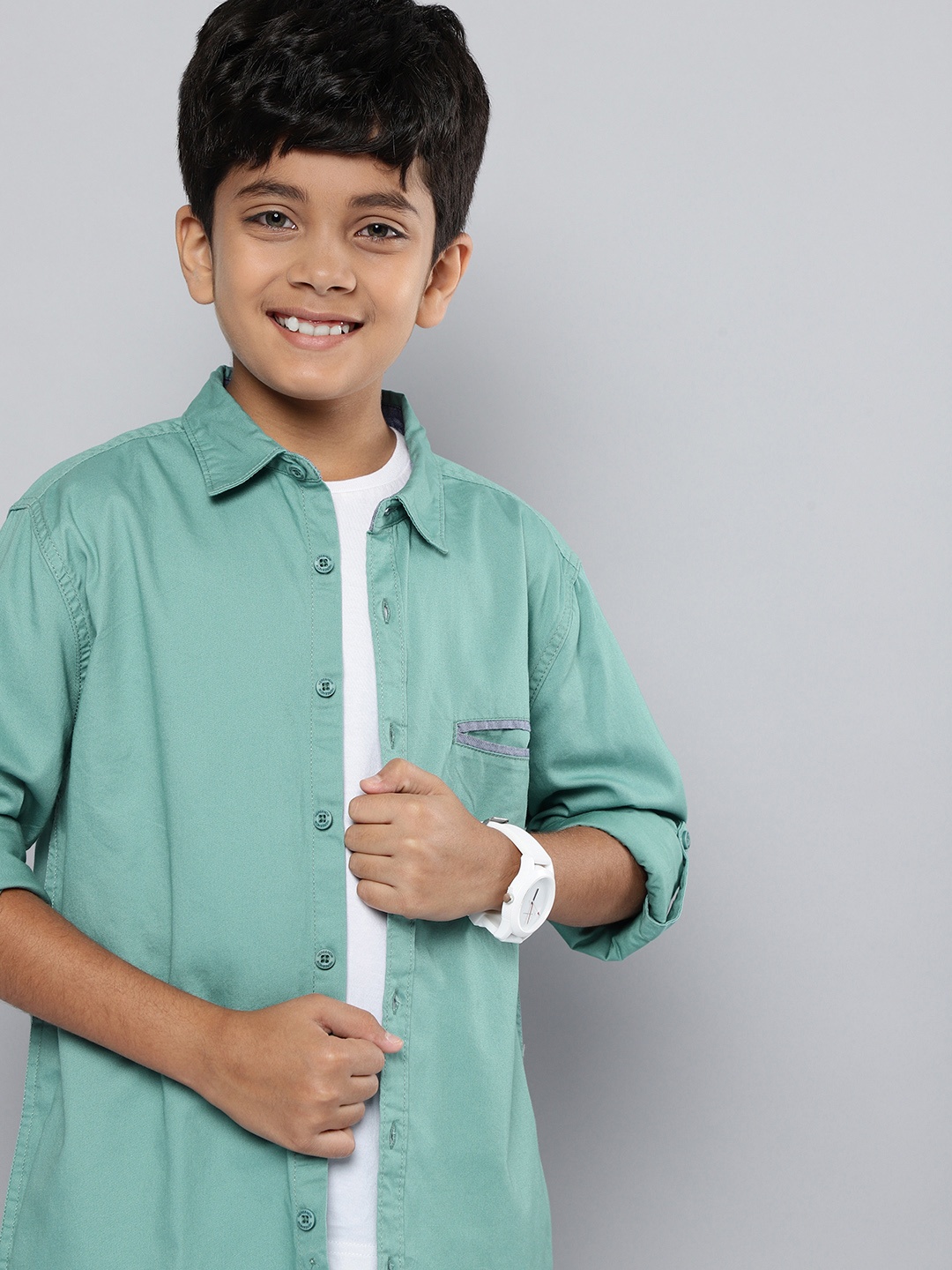 

HERE&NOW Boys Pure Cotton Casual Shirt, Green