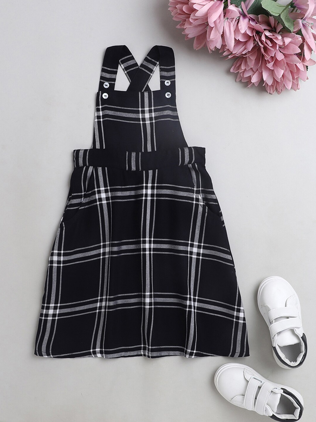 

The Magic Wand Navy Blue Checked Dress