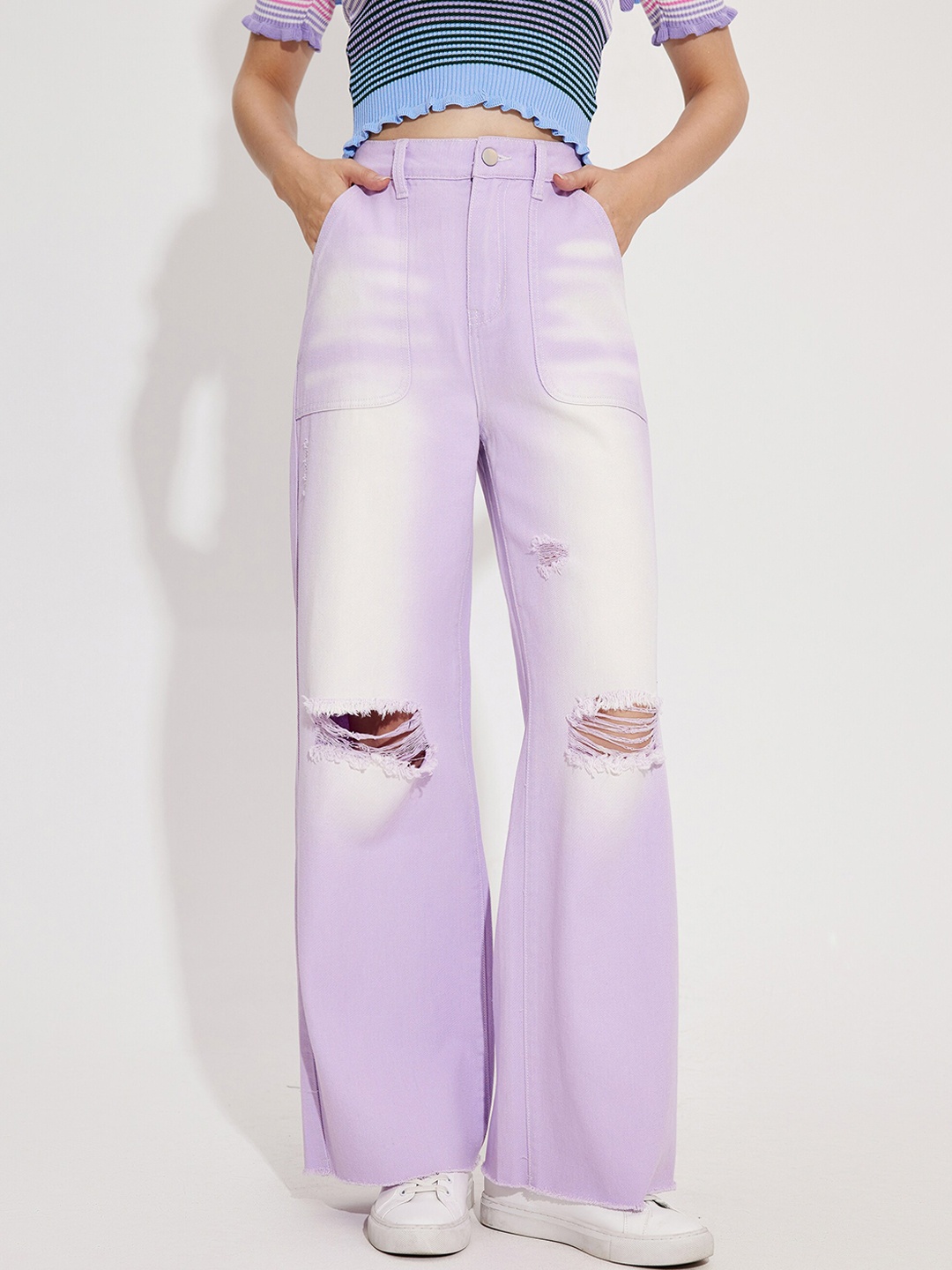 

URBANIC Women Purple Relaxed Fit Mildly Distressed Jeans