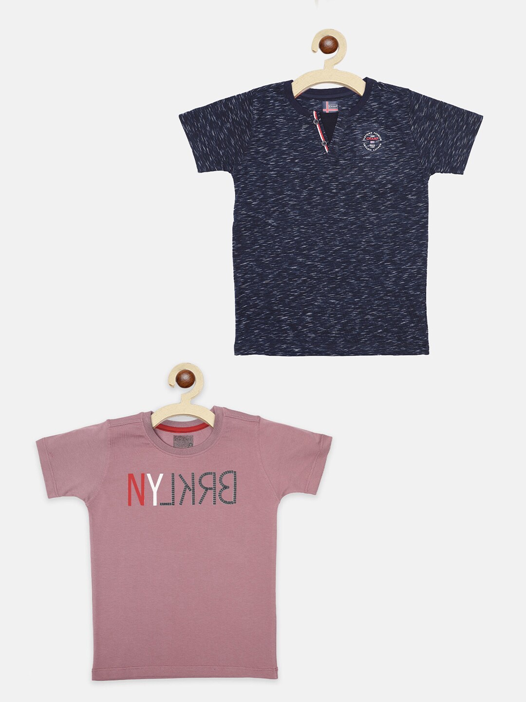 

AXM CHAMP Boys Navy Blue 2 Henley Neck Applique T-shirt