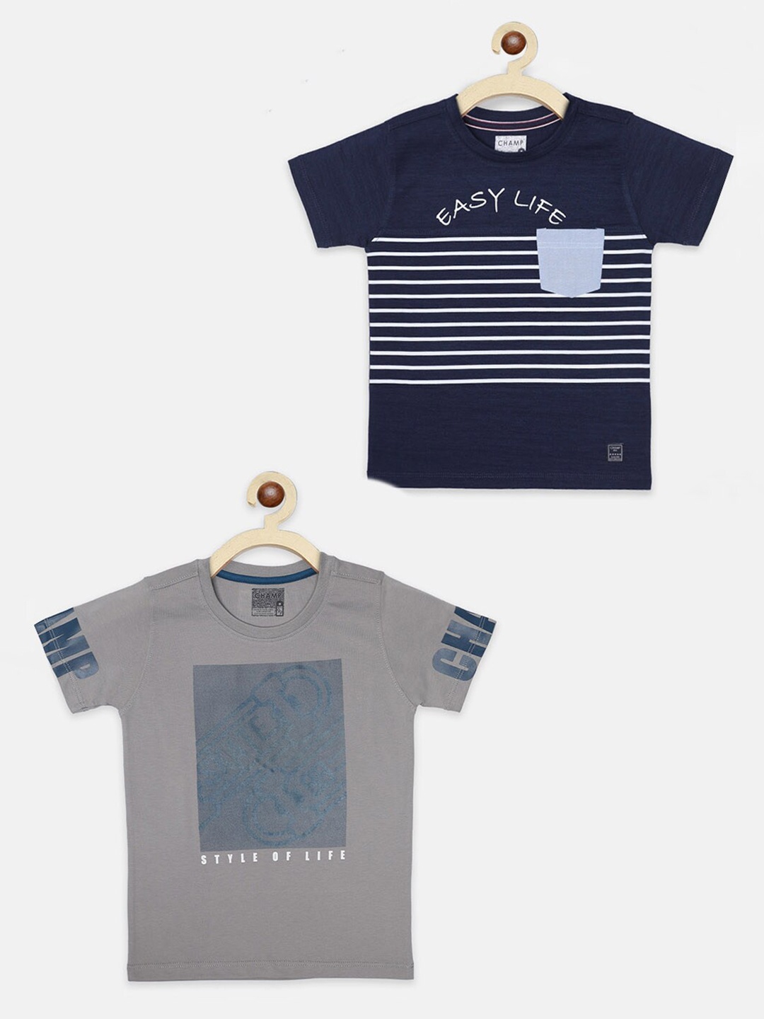 

AXM CHAMP Boys Grey 2 Striped T-shirt