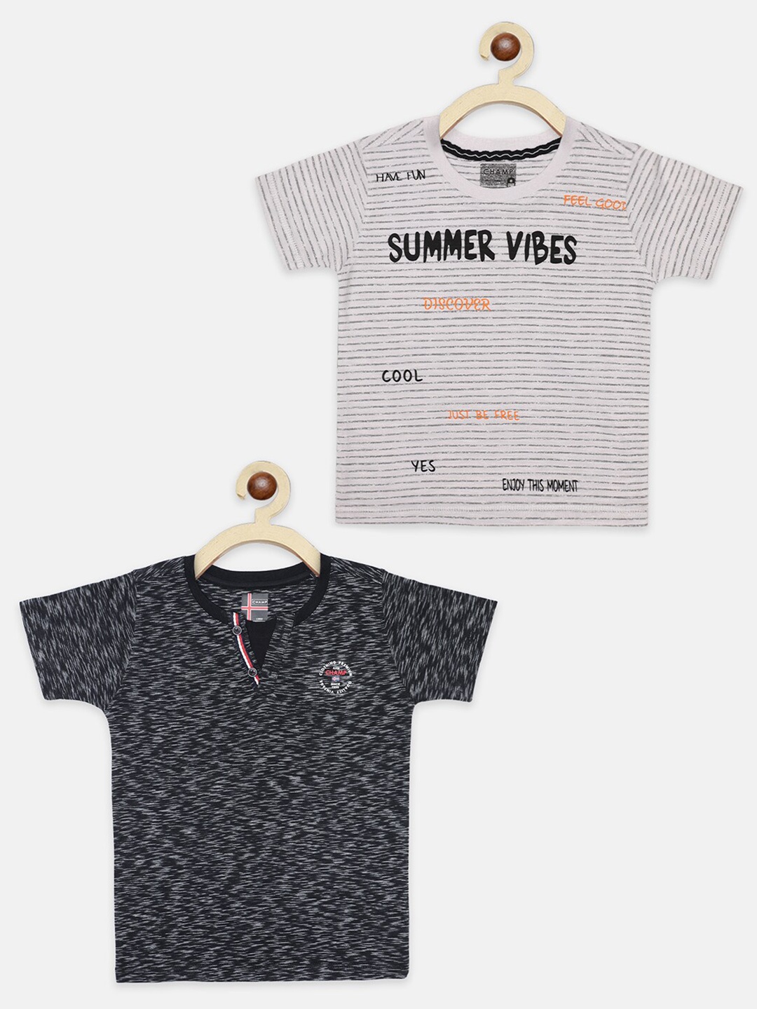 

AXM CHAMP Boys Black 2 Henley Neck T-shirt