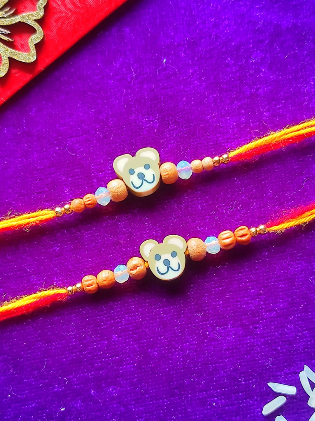 

CRAYTON Men Set Of 2 Red Coloured Teddy And Beaded Rakhi, Multi