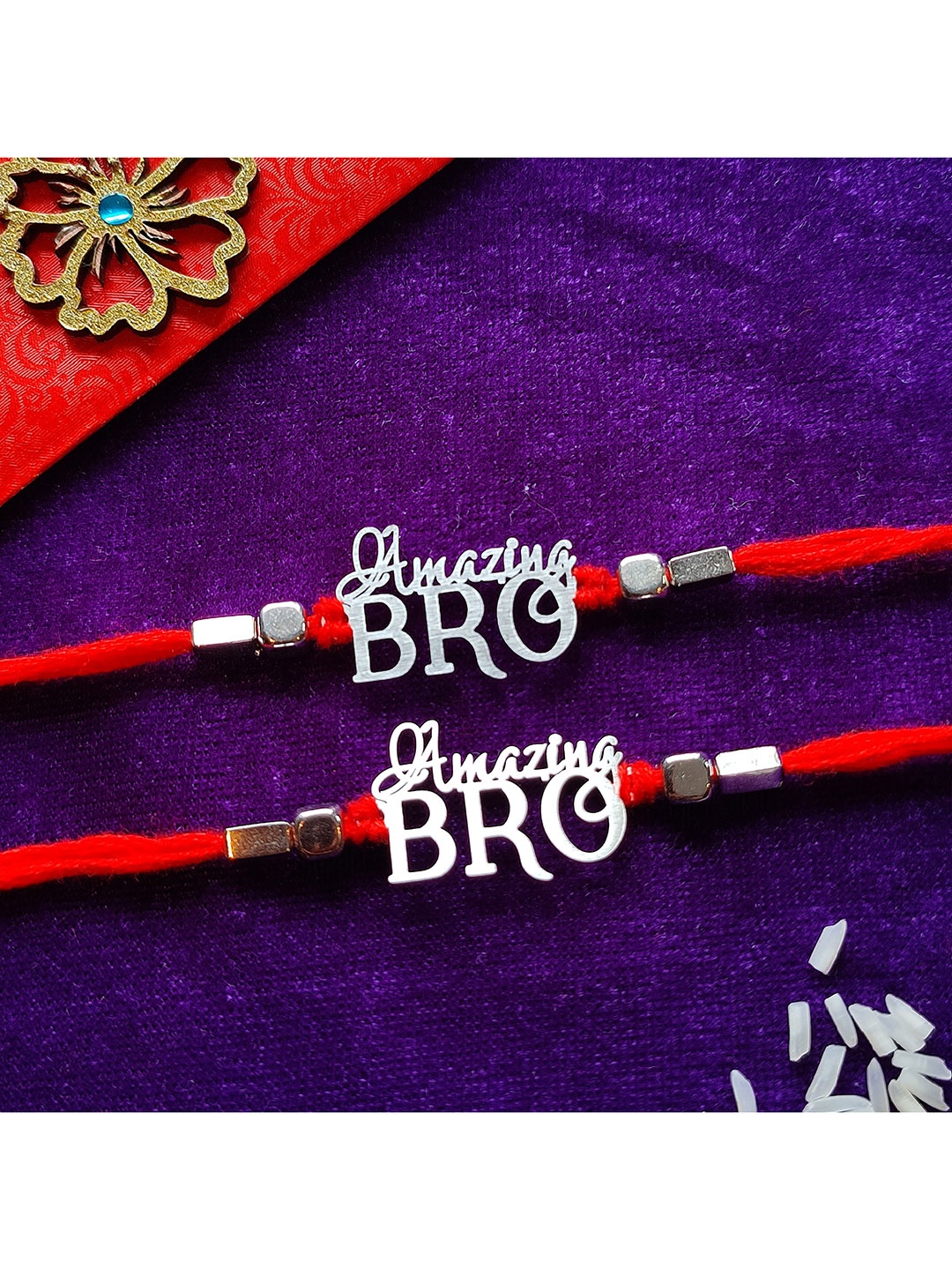 

CRAYTON Men Set Of 2 SIlver-Toned Amazing Bro Rakhi