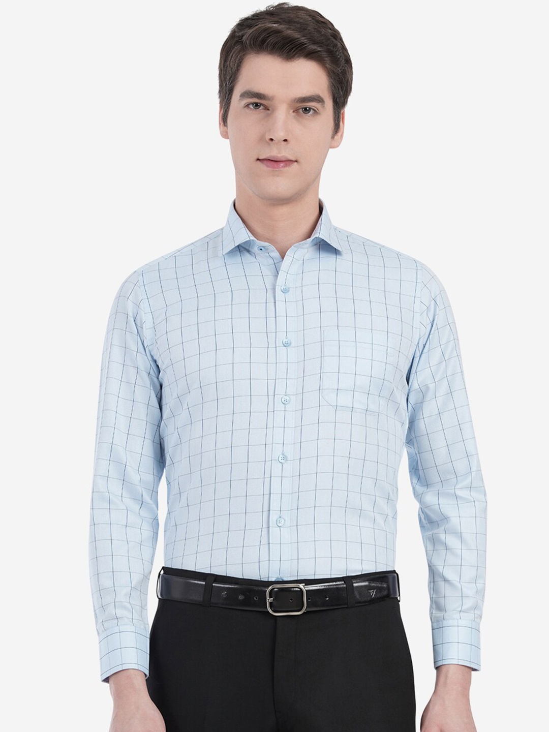 

Greenfibre Men Blue Custom Slim Fit Checked Casual Shirt
