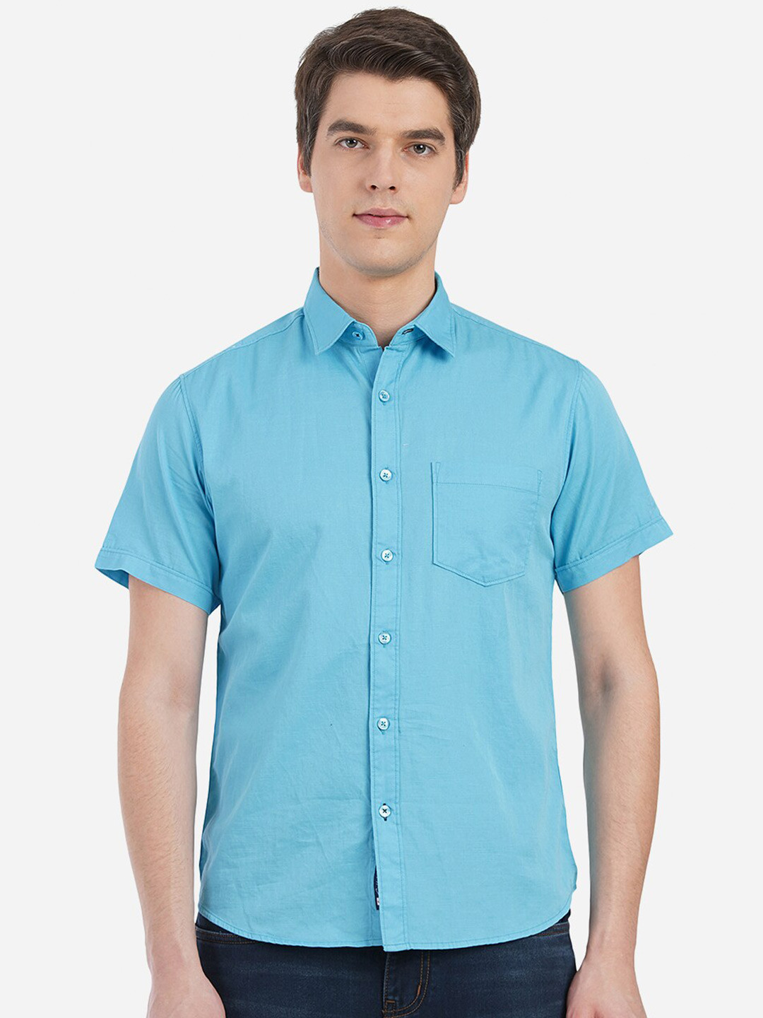 

Greenfibre Men Blue Custom Slim Fit Casual Shirt