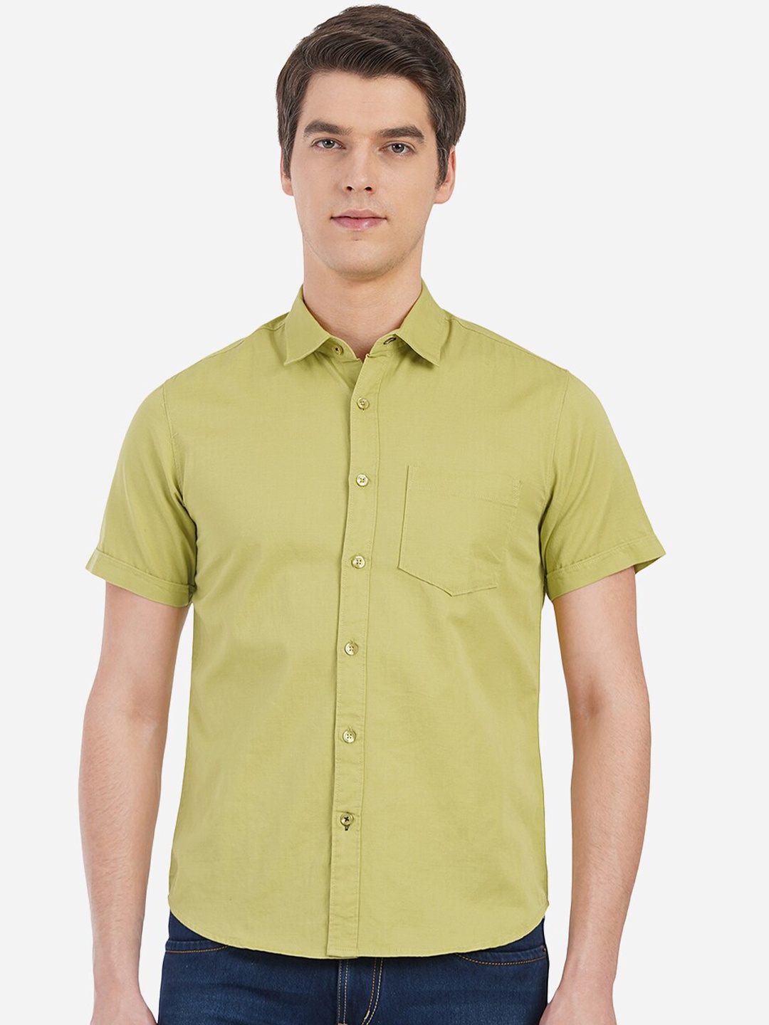 

Greenfibre Men Green Custom Slim Fit Casual Shirt