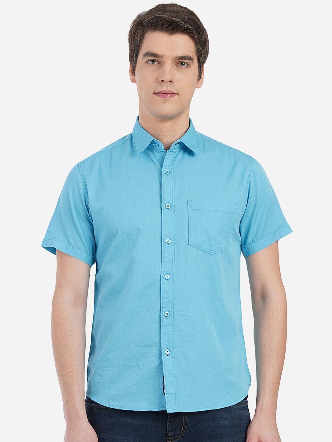 

Greenfibre Men Blue Custom Slim Fit Casual Shirt