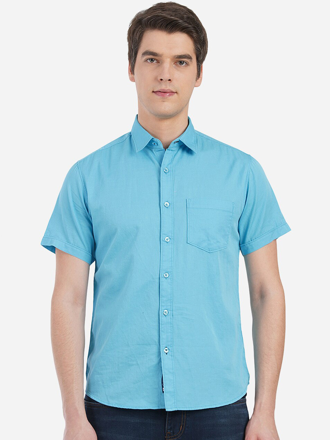 

Greenfibre Men Blue Custom Slim Fit Casual Shirt