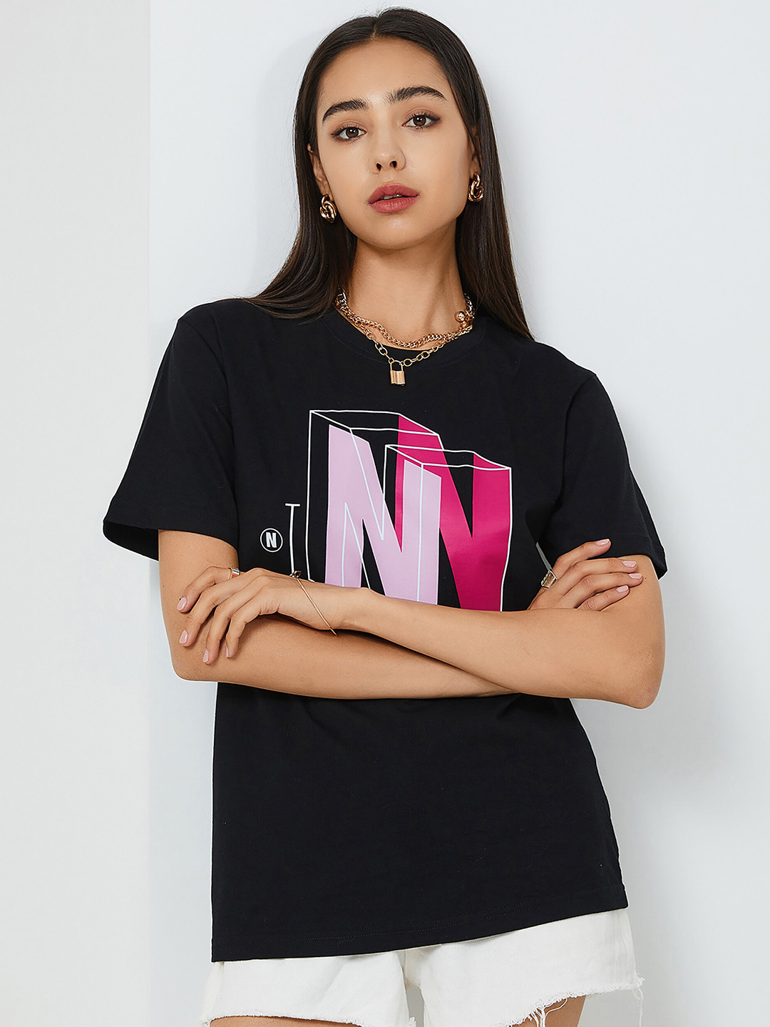 

URBANIC Women Pink Typography Printed T-shirt