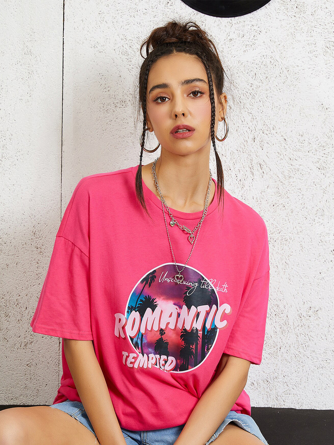 

URBANIC Women Red Printed Applique T-shirt