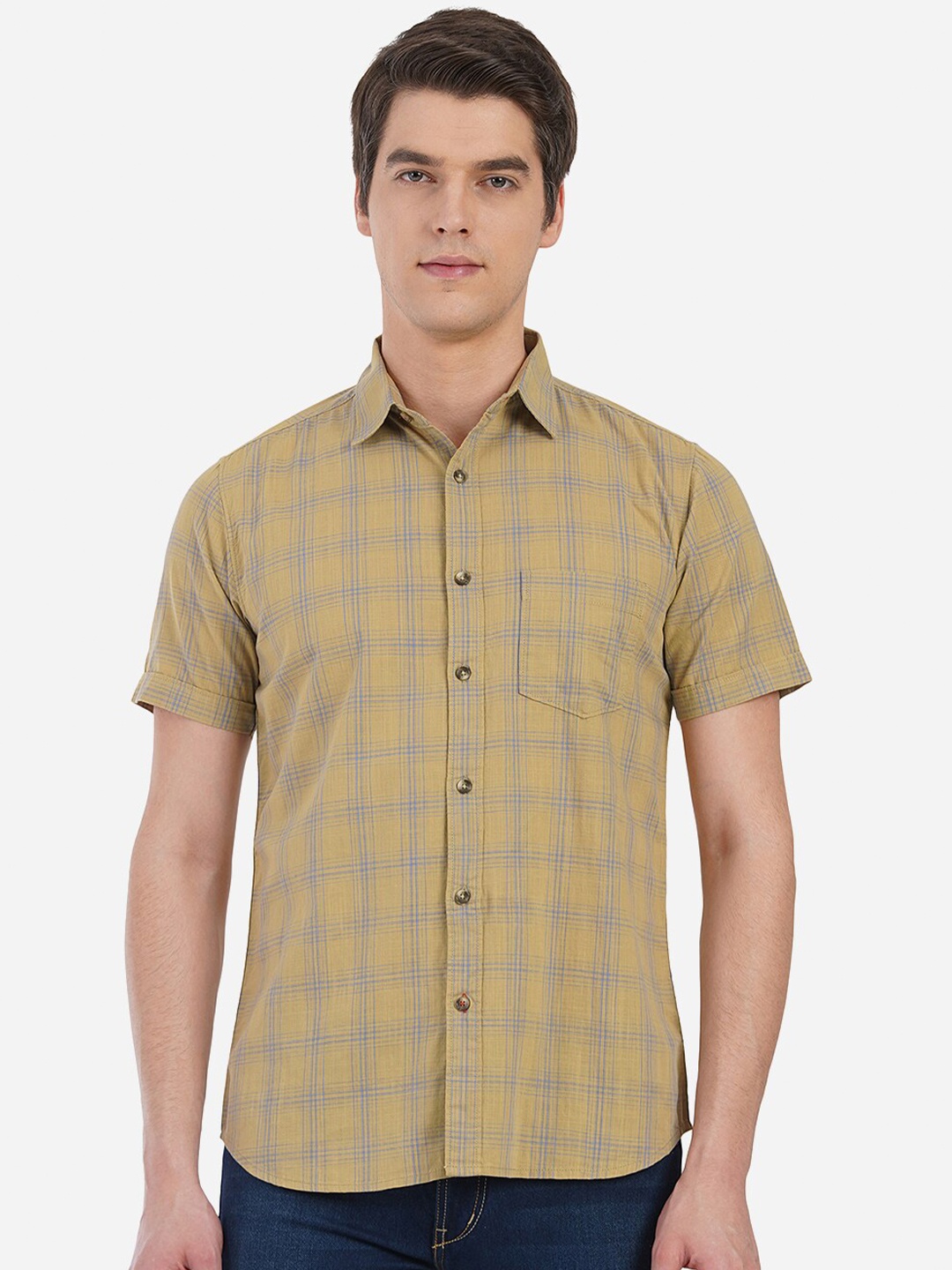

JADE BLUE Men Brown Custom Slim Fit Checked Casual Shirt