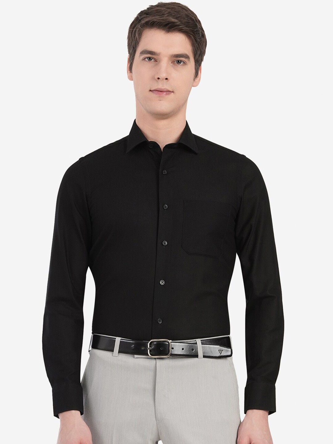 

JADE BLUE Men Black Custom Slim Fit Casual Shirt