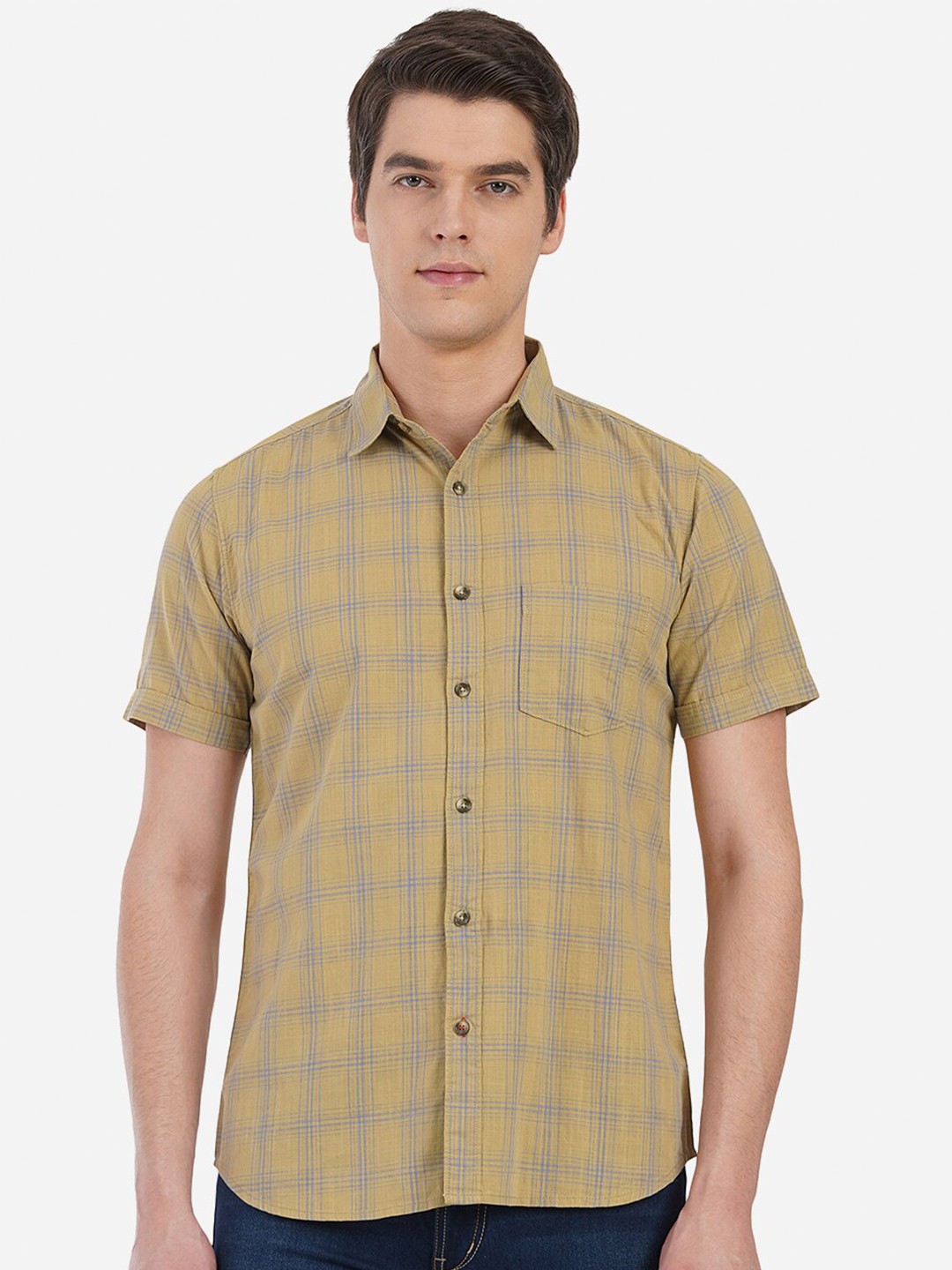 

JADE BLUE Men Brown Custom Slim Fit Checked Casual Shirt