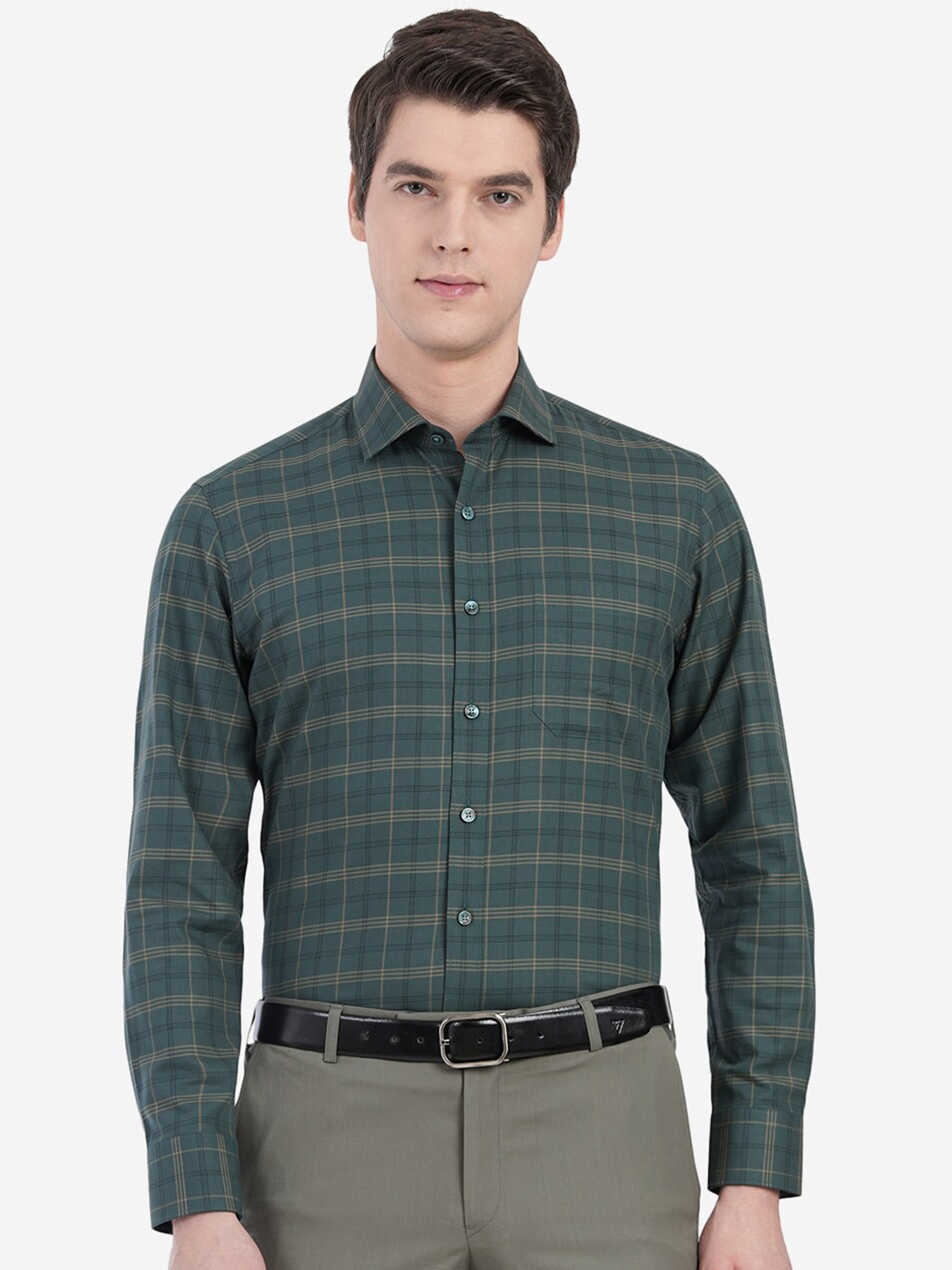 

JADE BLUE Men Gold-Toned Custom Slim Fit Checked Casual Shirt