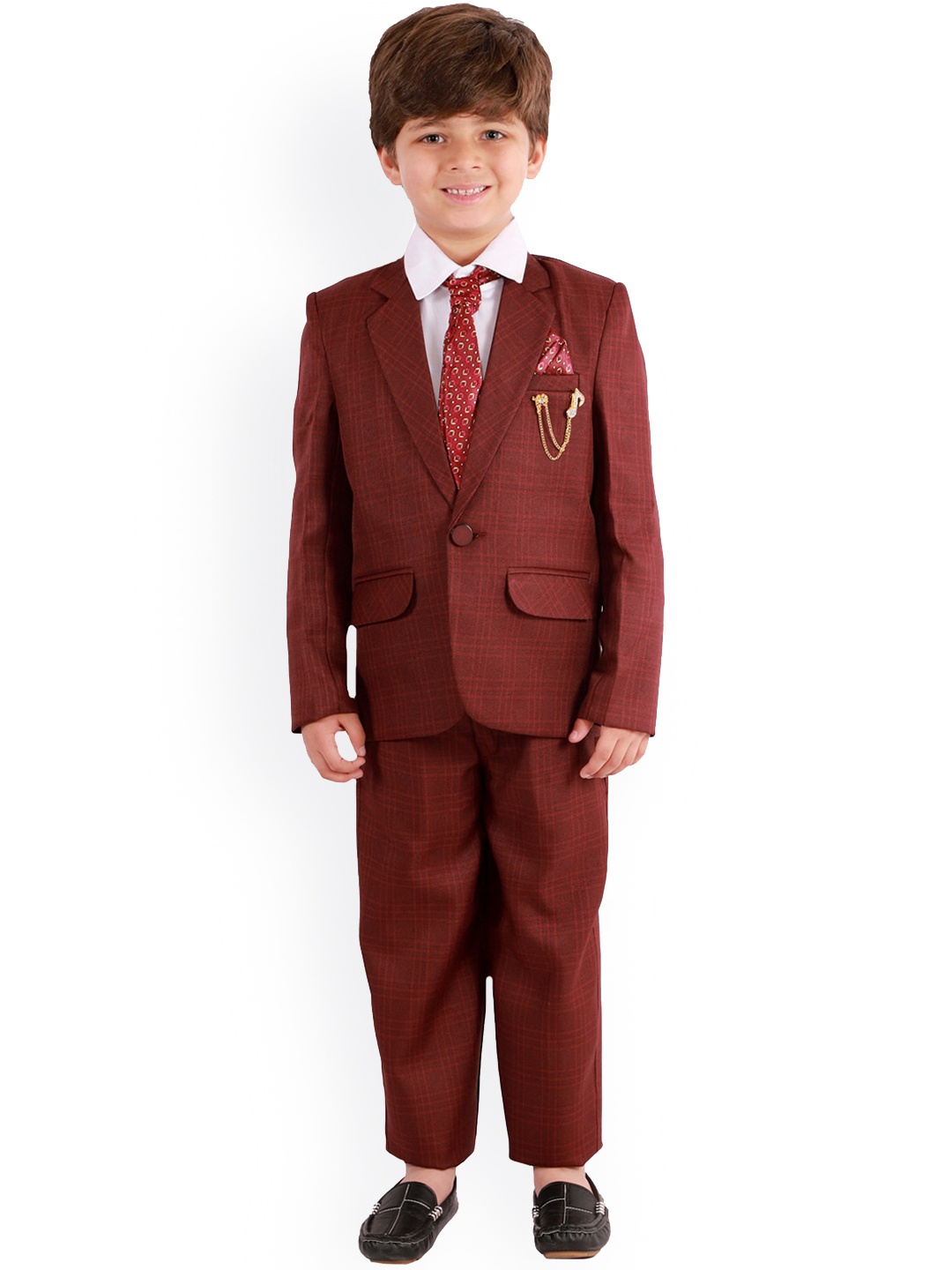 

DKGF FASHION Boys 4-Piece Brown Single-Breasted Partywear Suit