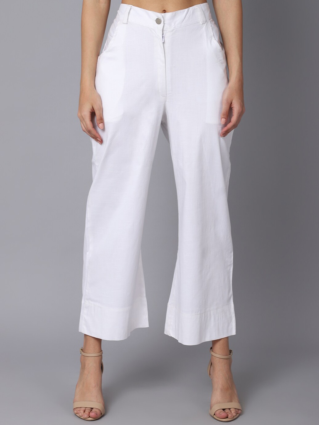 

TAG 7 Women White Smart Flared Trousers