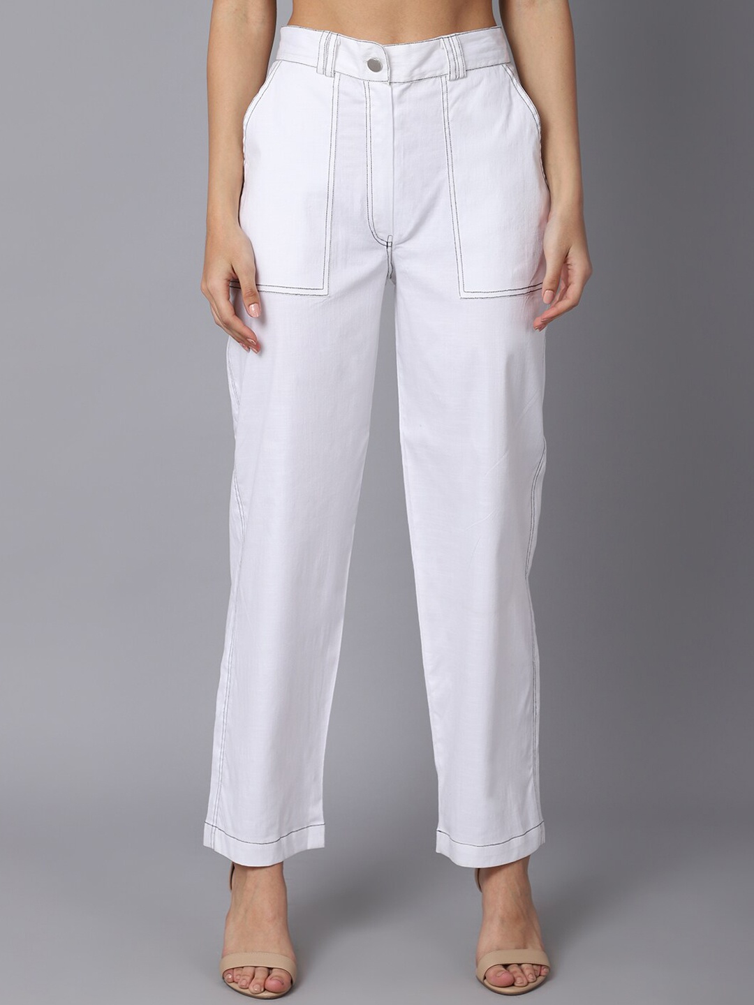 

TAG 7 Women White Smart Straight Fit Trousers