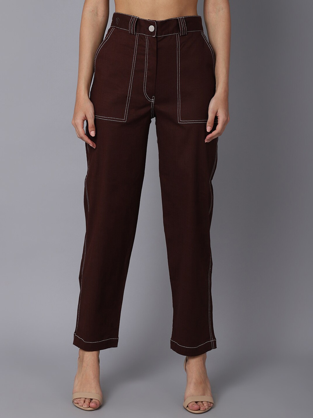 

TAG 7 Women Brown Smart Straight Fit Trousers