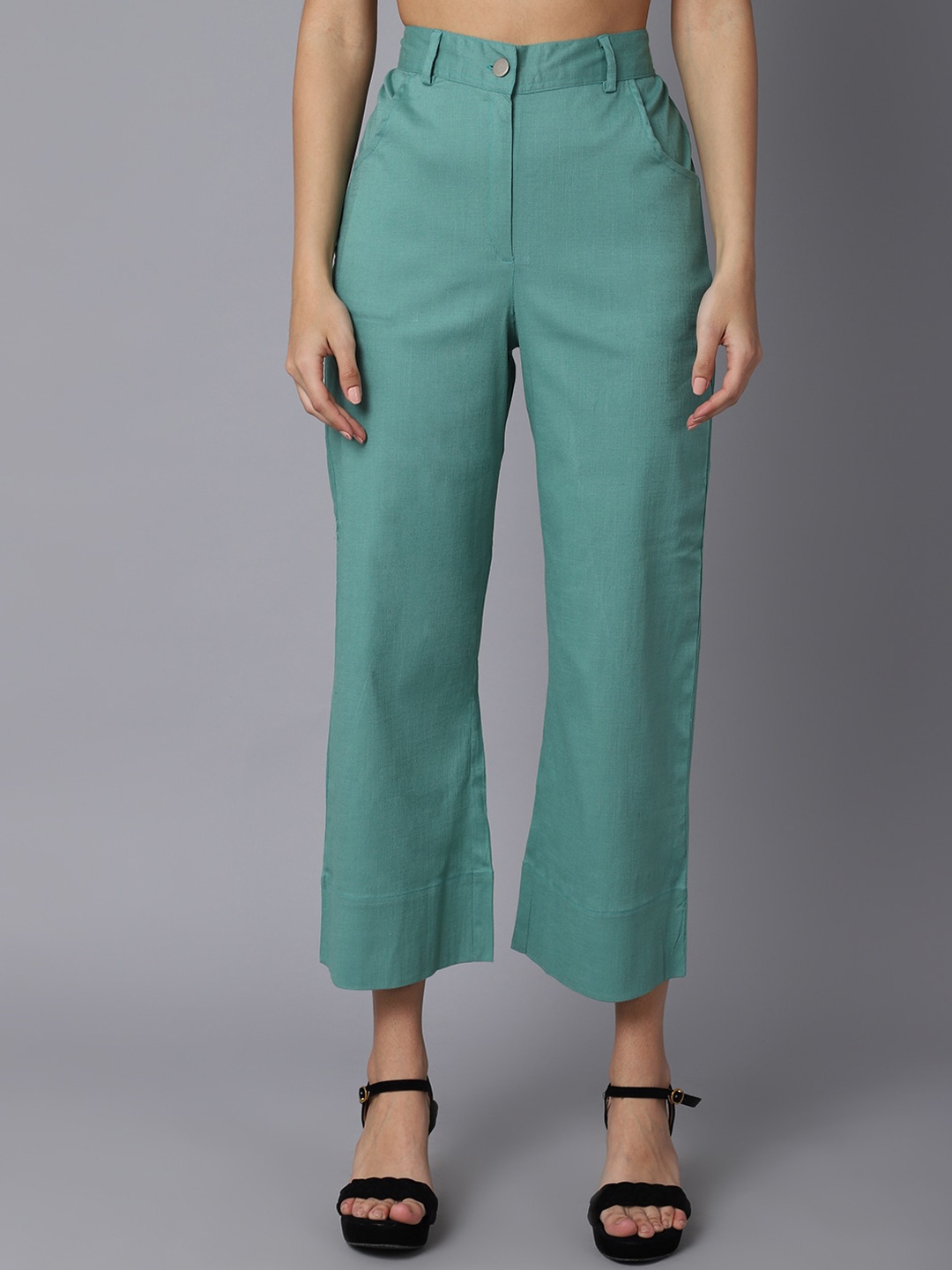 

TAG 7 Women Turquoise Blue Smart Flared Trousers
