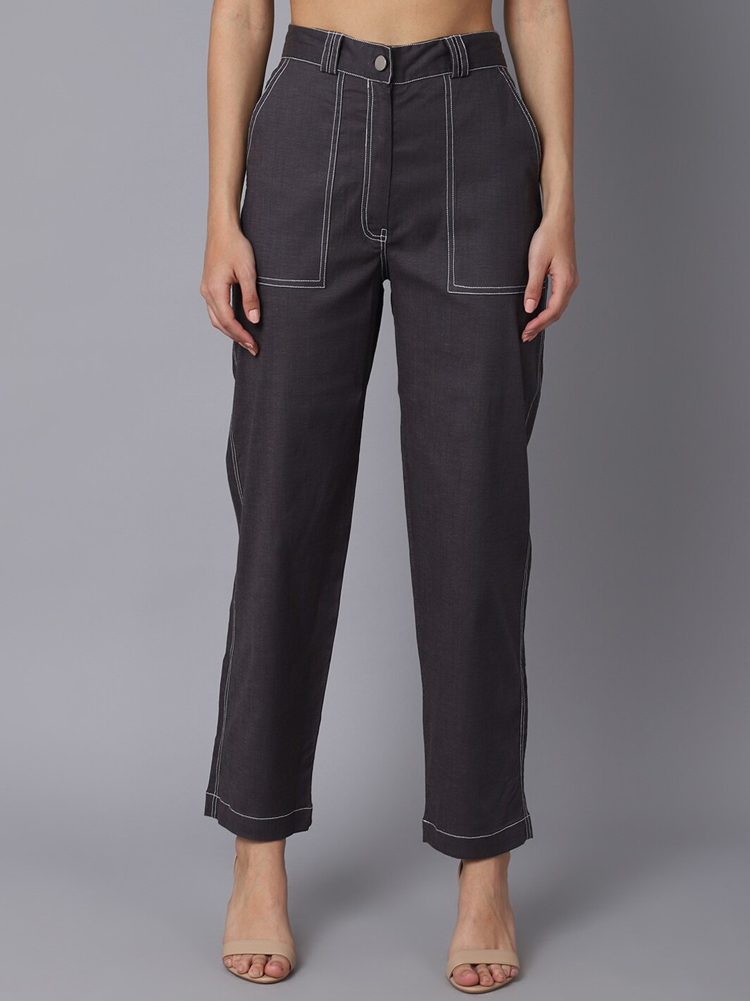 

TAG 7 Women Grey Smart Straight Fit Trousers