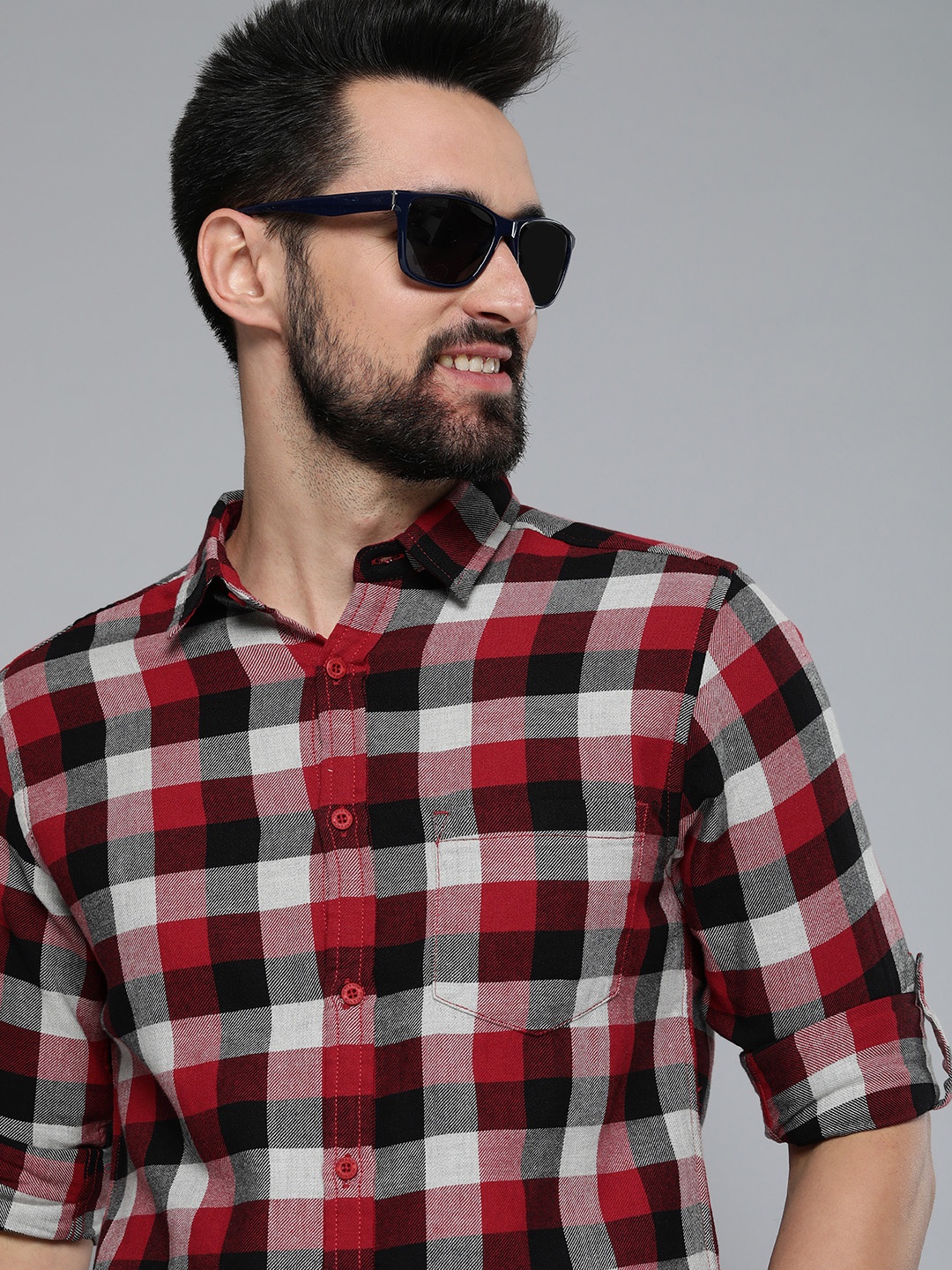 

HERE&NOW Men Red Slim Fit Buffalo Checks Checked Casual Shirt