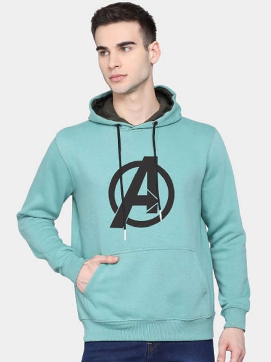 

PockMAN Men Green Printed Hooded Sweatshirt