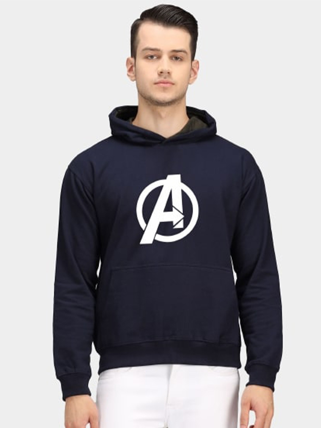 

PockMAN Men Blue Printed Hooded Sweatshirt