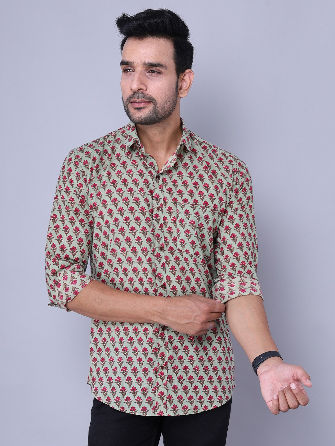 

Nation Polo Club Men Green Comfort Slim Fit Printed Casual Shirt