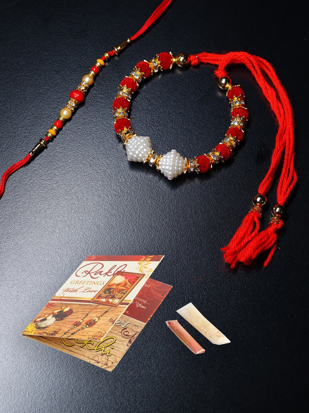 

PASSION PETALS Red Bhaiya Bhabhi Rakhi Set