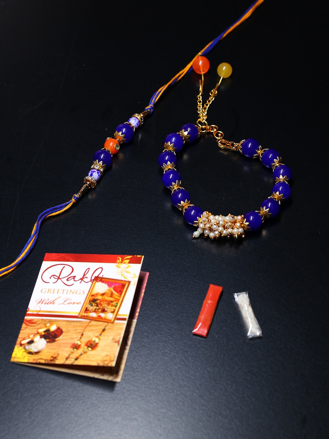 

PASSION PETALS Set of 3 Blue Bhaiya Bhabhi Rakhi Set
