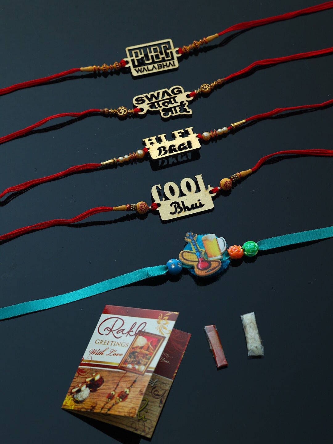 

PASSION PETALS Set Of 5 Beaded Rakhis, Multi
