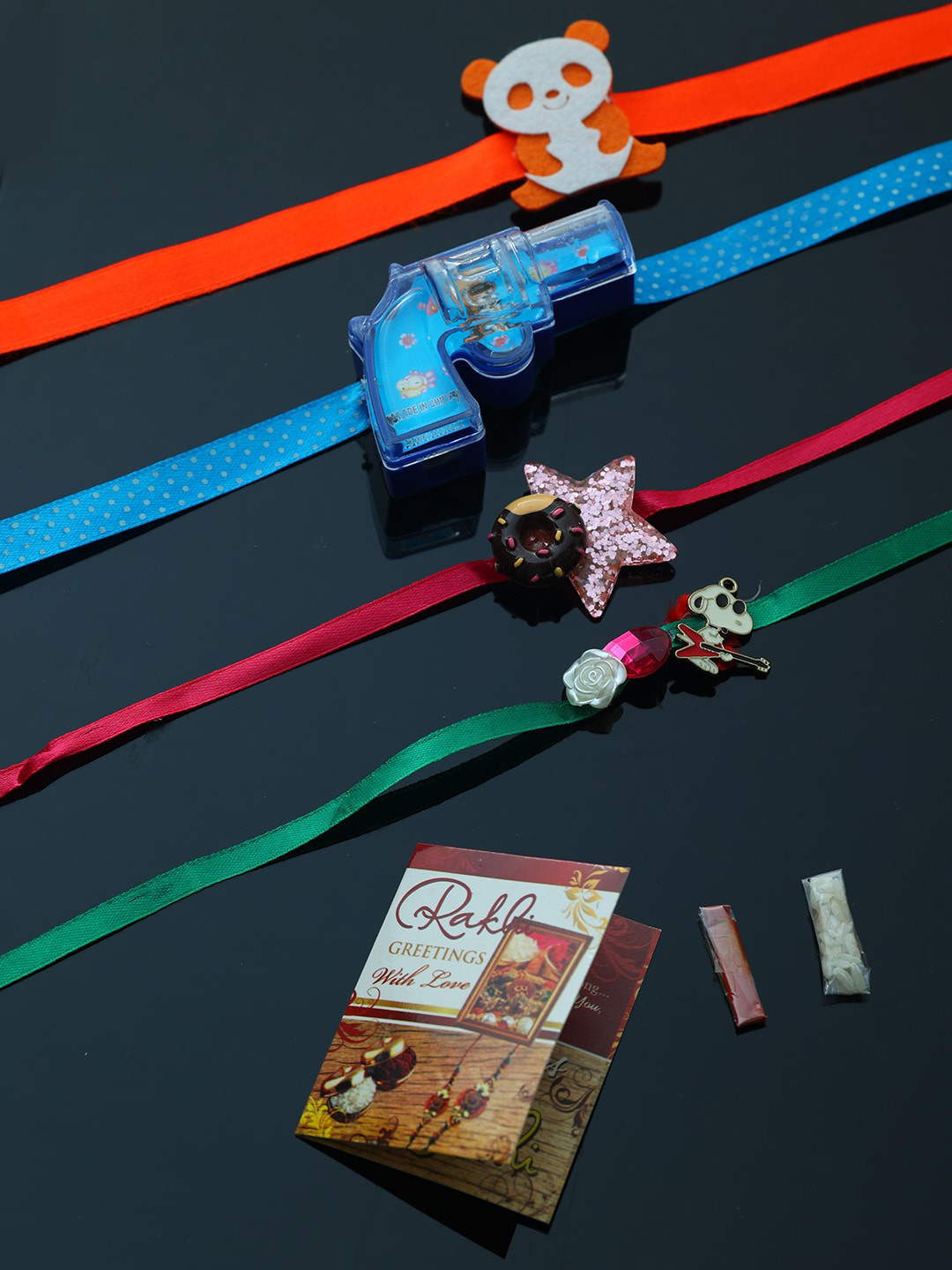 

PASSION PETALS Boys 4 Pieces Multicolored Designer Thread Rakhi Set, Multi