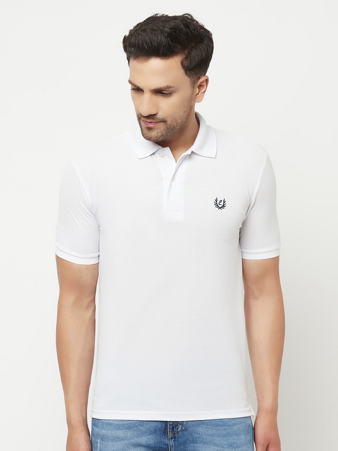 

ELEGANCE Men White Polo Collar Applique T-shirt