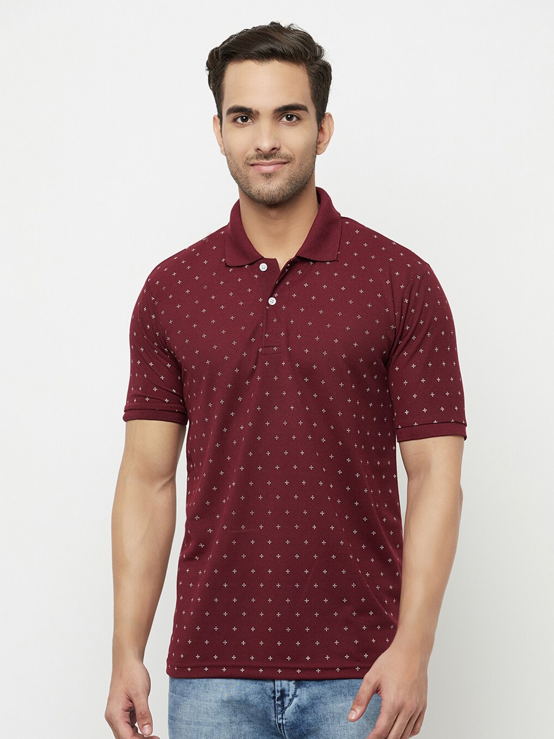 

ELEGANCE Men Maroon Printed Polo Collar T-shirt