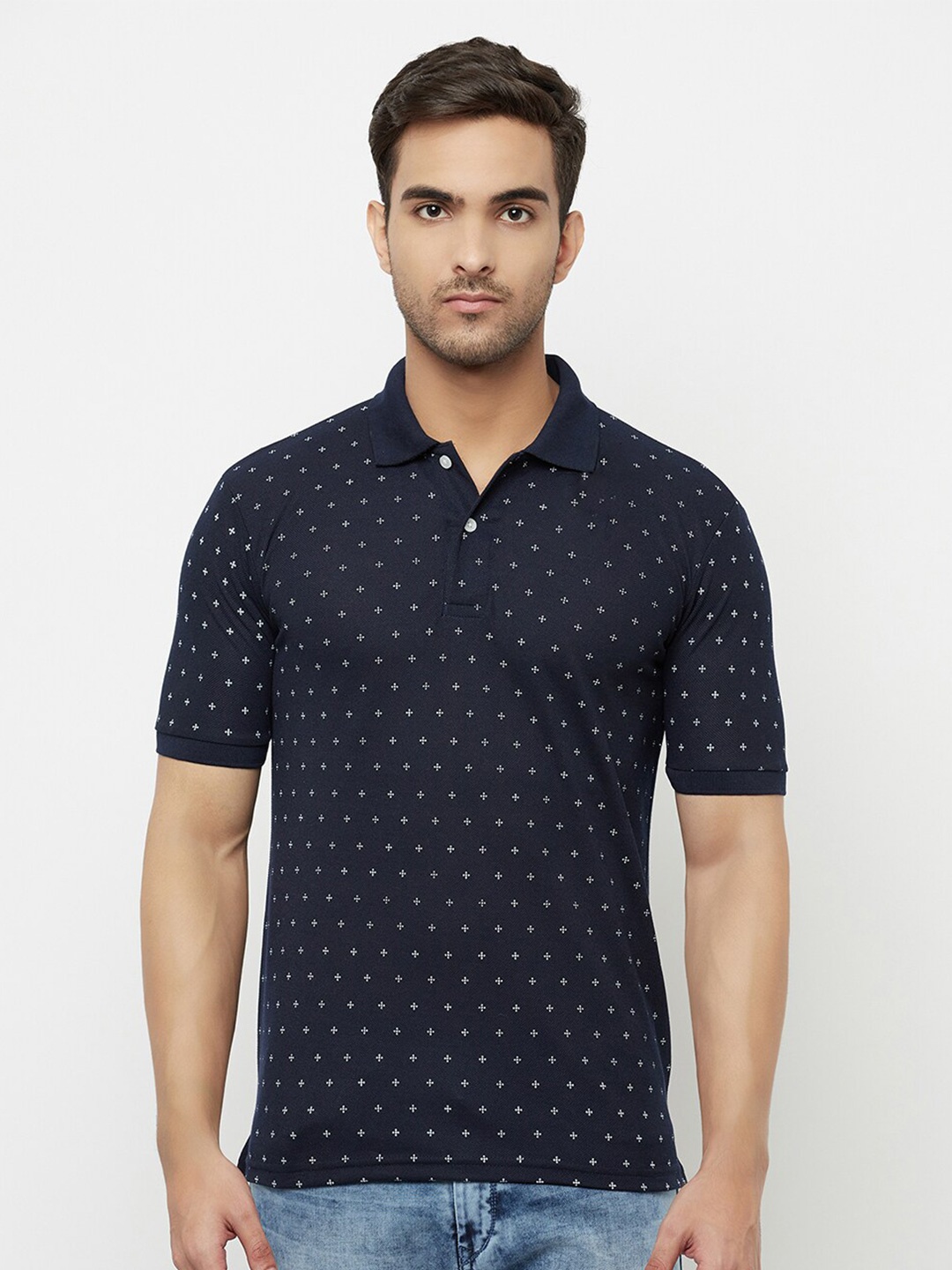 

ELEGANCE Men Navy Blue Printed Polo Collar T-shirt