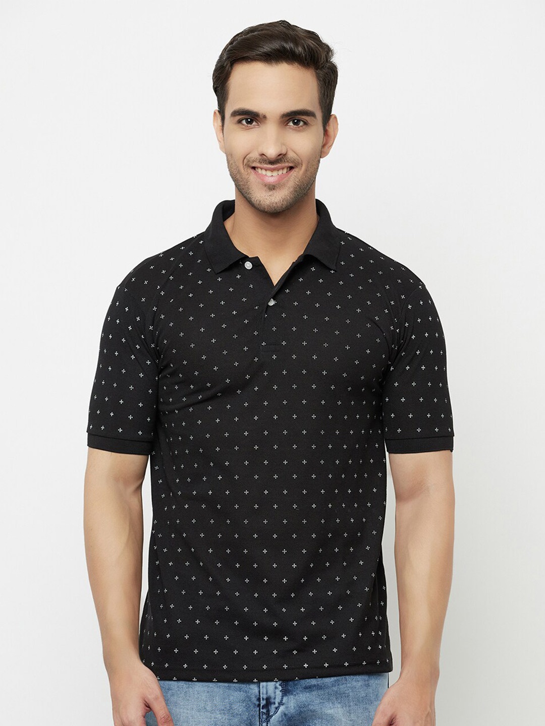 

ELEGANCE Men Black Printed Polo Collar T-shirt