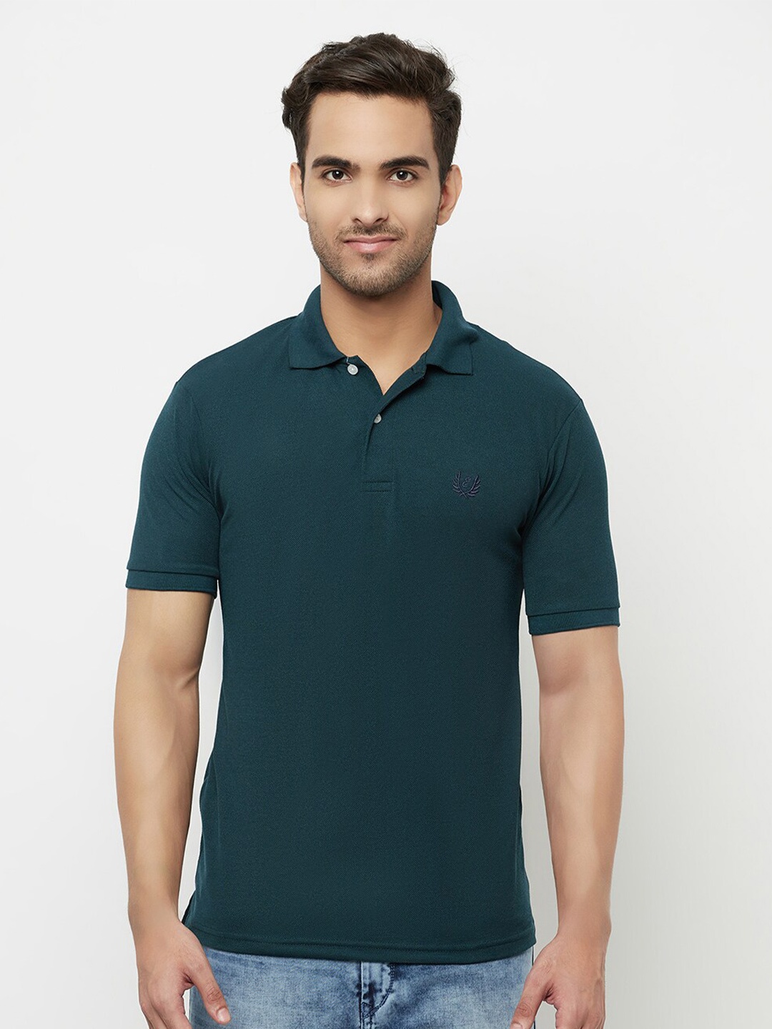 

ELEGANCE Men Green Polo Collar T-shirt