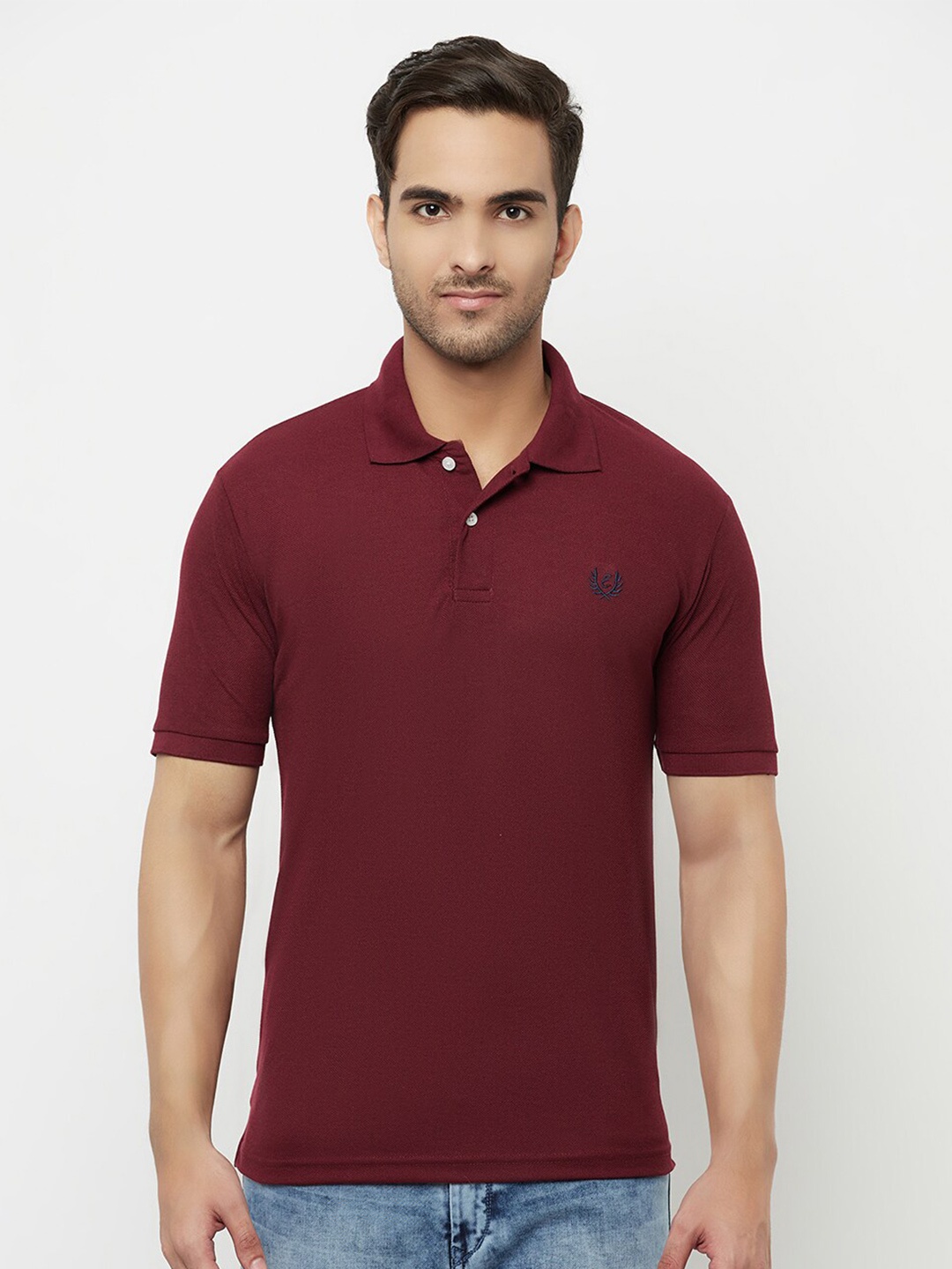 

ELEGANCE Men Maroon & ganache Polo Collar T-shirt